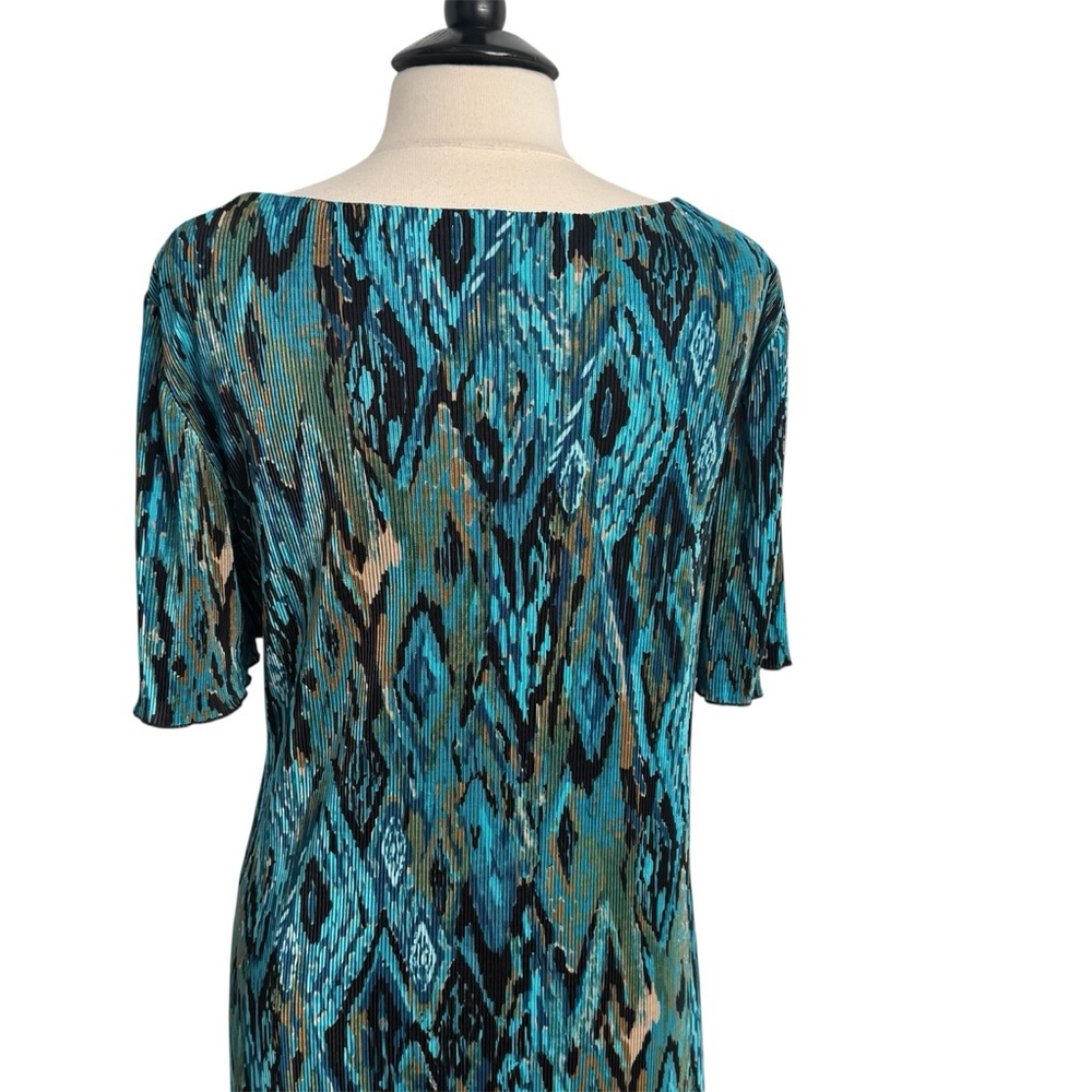 Connected Apparel Floral Crinkle Tiered Pleated Sheath Dress, Teal, Size 20W - Picture 6 of 9